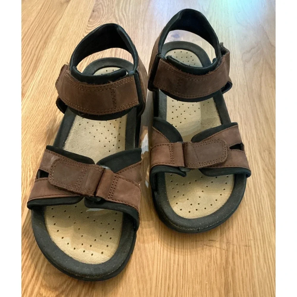 Ecco Men's Leather Sandals Size 45 Brown Cork Footbed Comfort‎ Walking